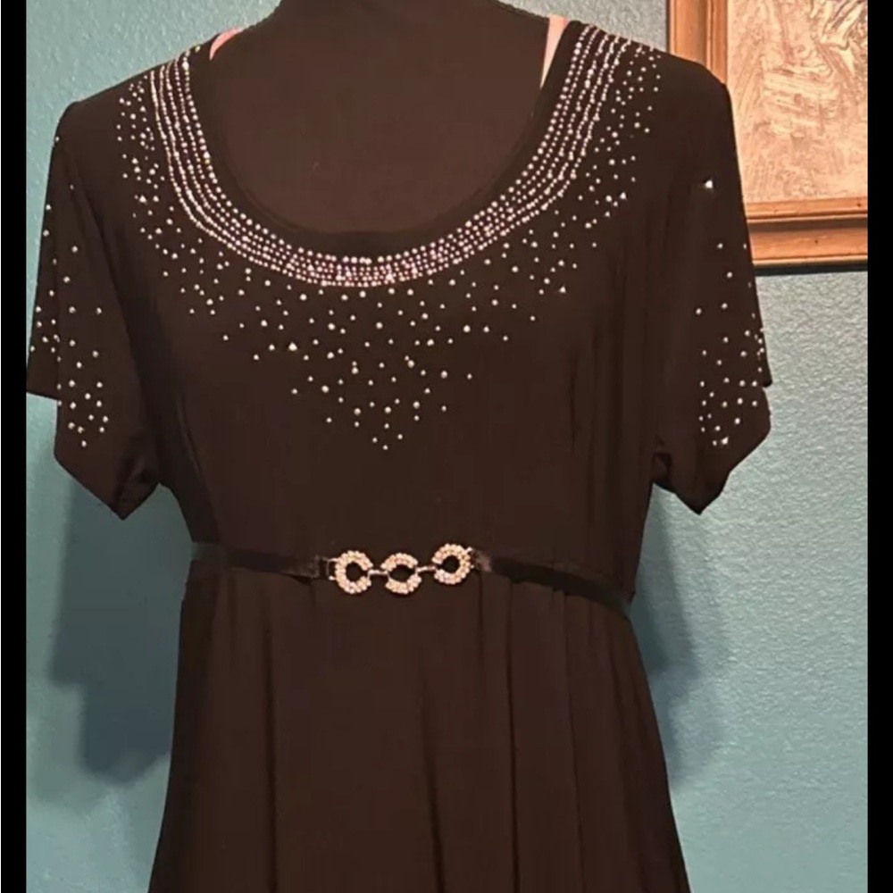 Vintage American Standard Black  Pleated A-Line Midi Dress beaded and bejeweled